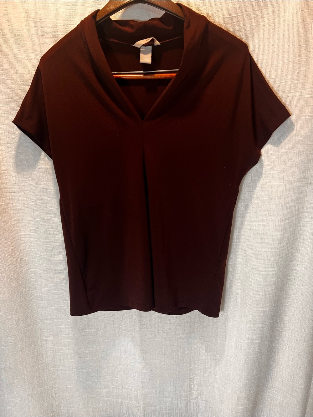 H&M Short Sleeve V-Neck Top in Burgundy